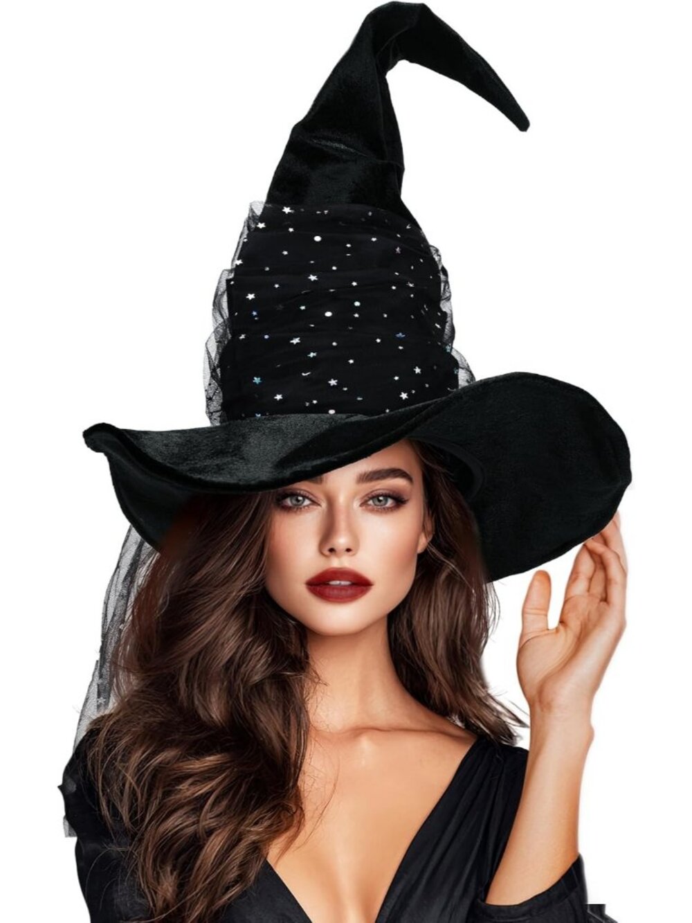 Vintage Black Witch Hat for Women Halloween Costume Accessory